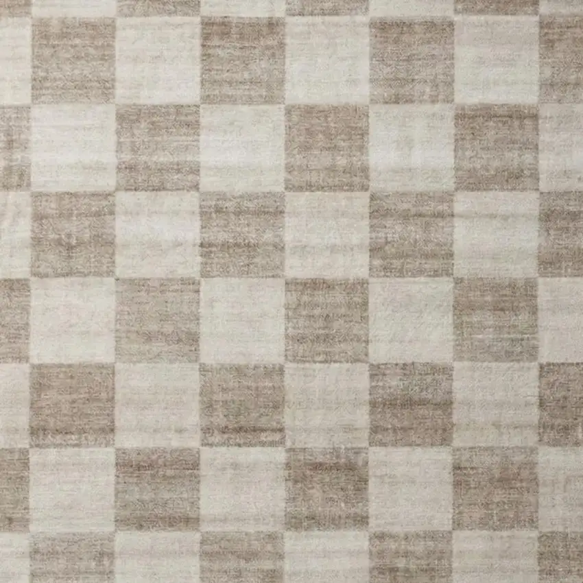 Beige and Brown Checkered Area Rug Photo 2