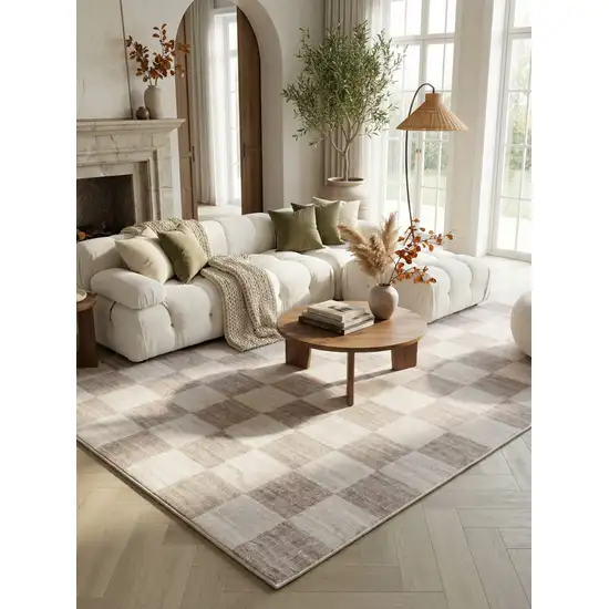 Beige and Brown Checkered Area Rug Photo 5