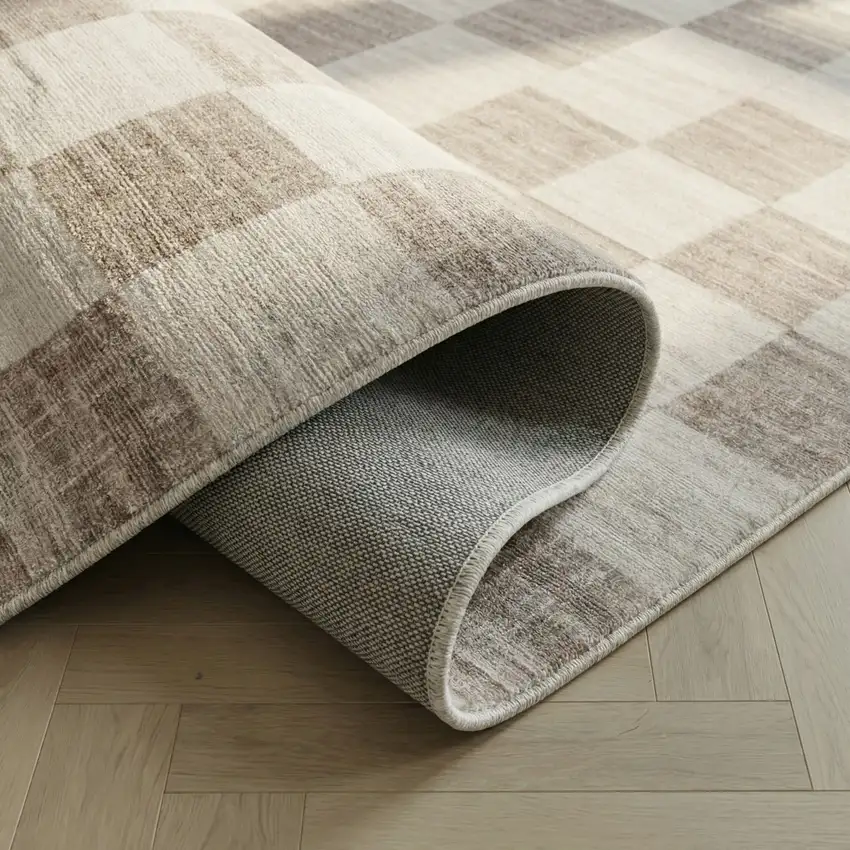 Beige and Brown Checkered Area Rug Photo 9