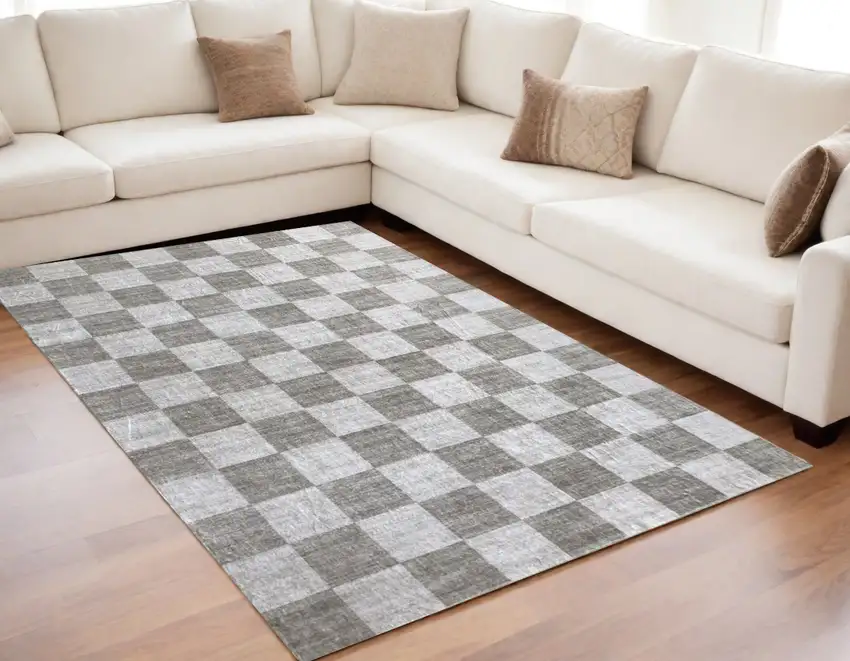 Beige and Brown Checkered Area Rug Photo 3