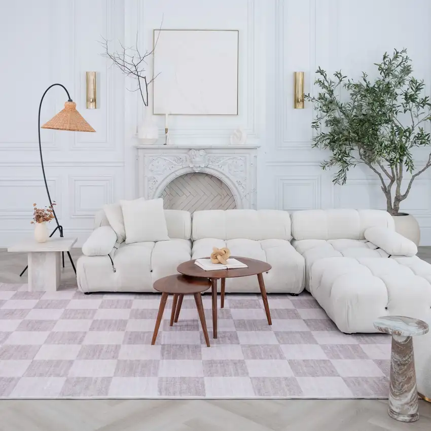 Beige and Brown Checkered Area Rug Photo 8