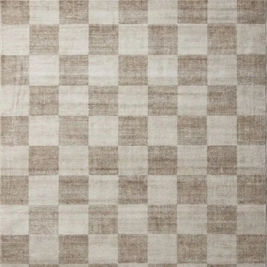 Beige and Brown Checkered Area Rug Photo 2