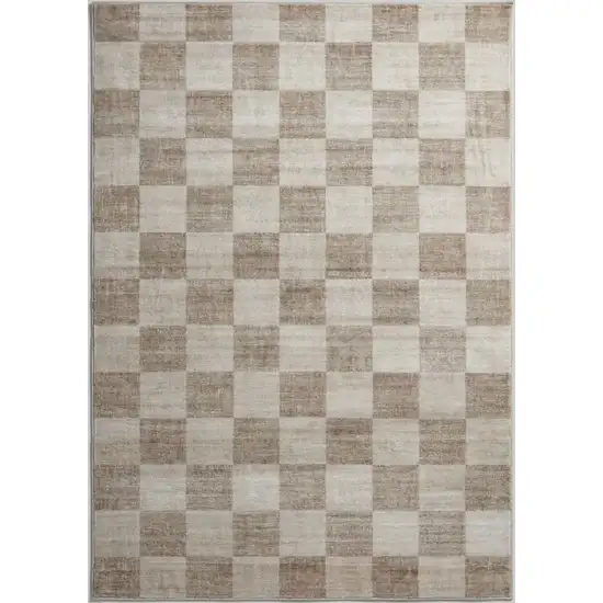 Beige and Brown Checkered Area Rug Photo 4