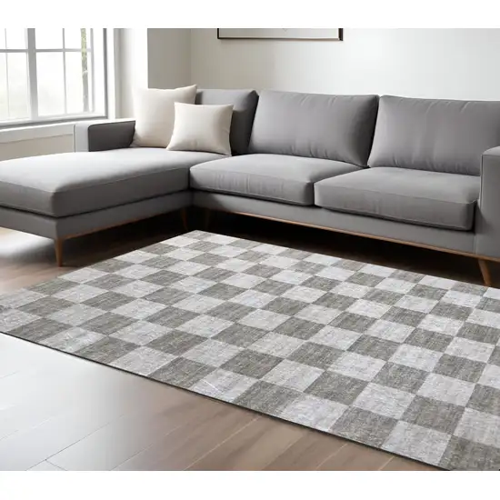Beige and Brown Checkered Area Rug Photo 3