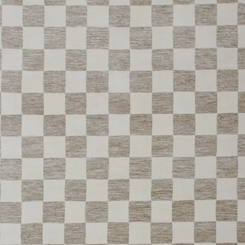 Beige and Brown Checkered Power Loom Area Rug Photo 5