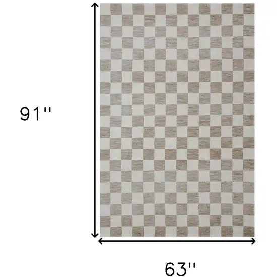 Beige and Brown Checkered Power Loom Area Rug Photo 3