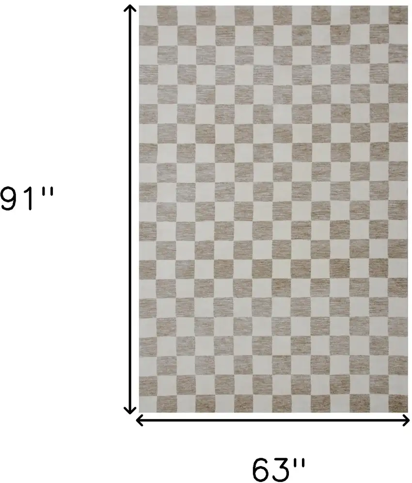 Beige and Brown Checkered Power Loom Area Rug Photo 3