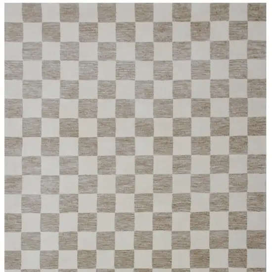 Beige and Brown Checkered Power Loom Area Rug Photo 4