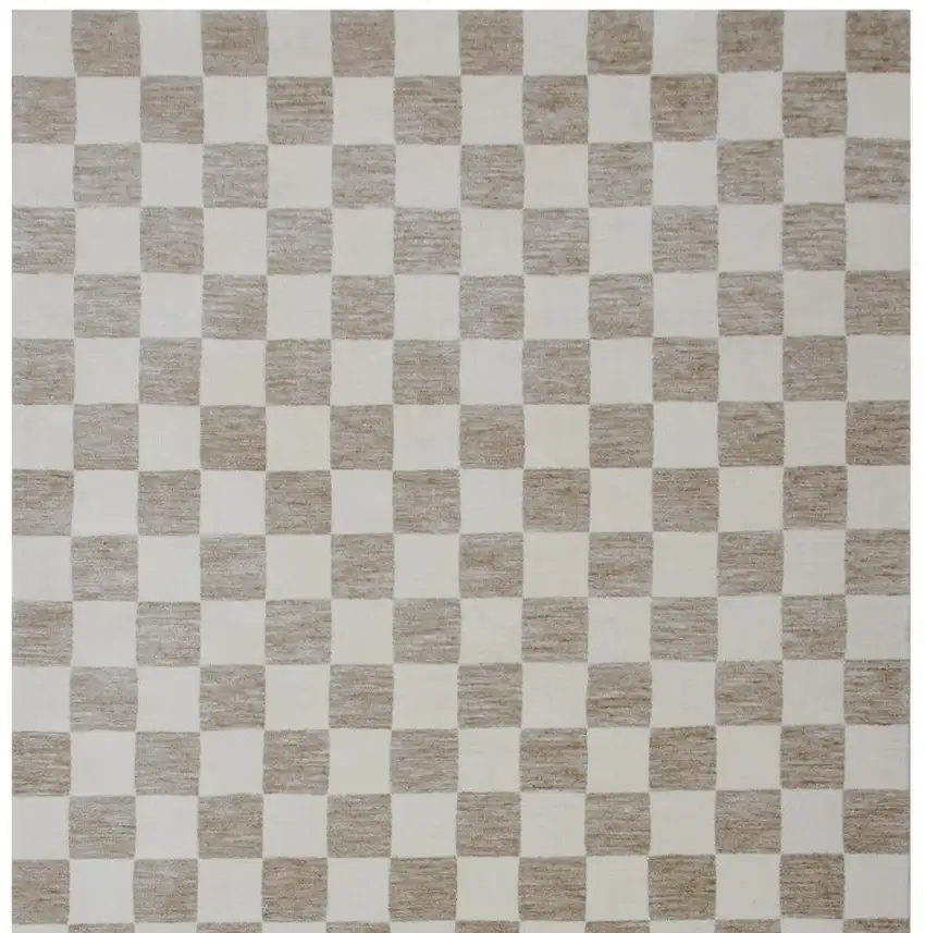 Beige and Brown Checkered Power Loom Area Rug Photo 4