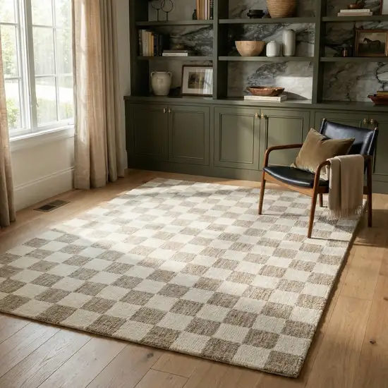 Beige and Brown Checkered Power Loom Area Rug Photo 6