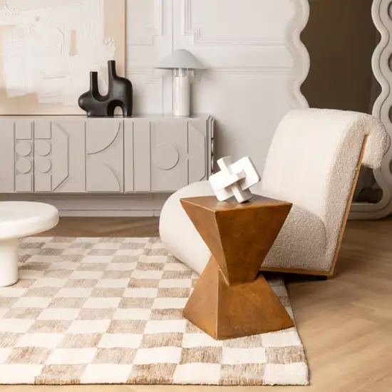 Beige and Brown Checkered Power Loom Area Rug Photo 4