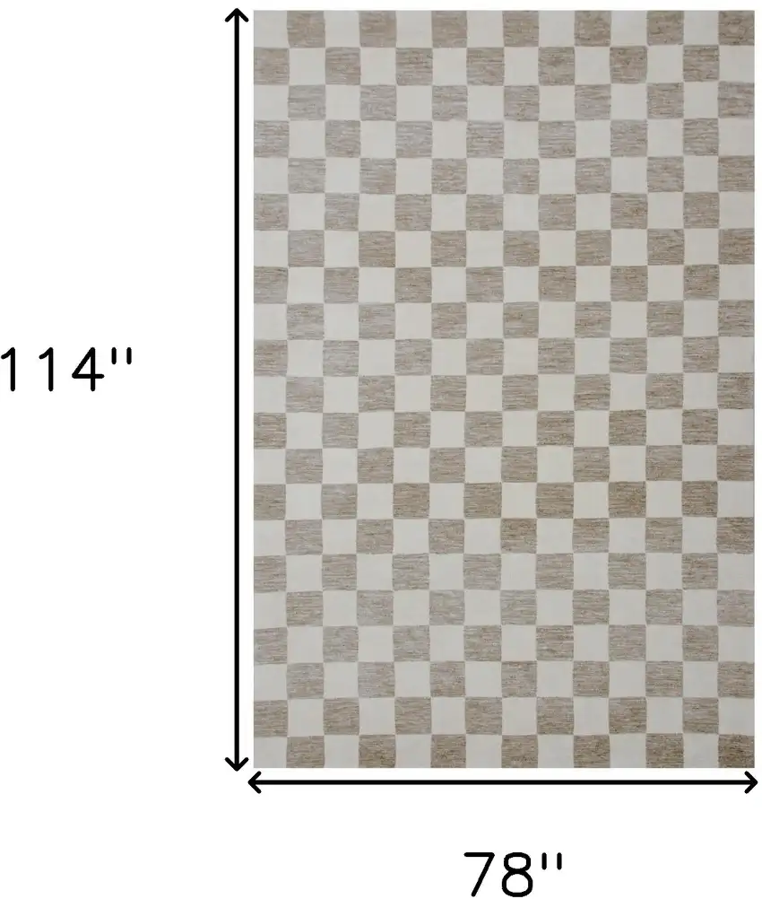 Beige and Brown Checkered Power Loom Area Rug Photo 8