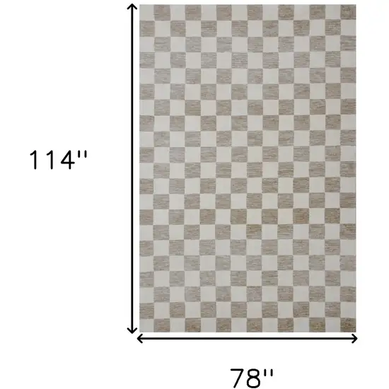 Beige and Brown Checkered Power Loom Area Rug Photo 8