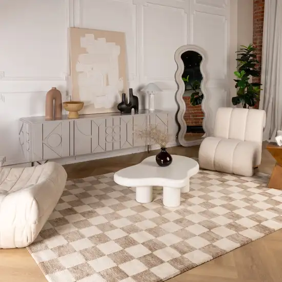 Beige and Brown Checkered Power Loom Area Rug Photo 5