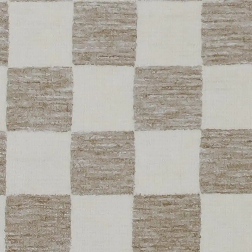 Beige and Brown Checkered Power Loom Area Rug Photo 2