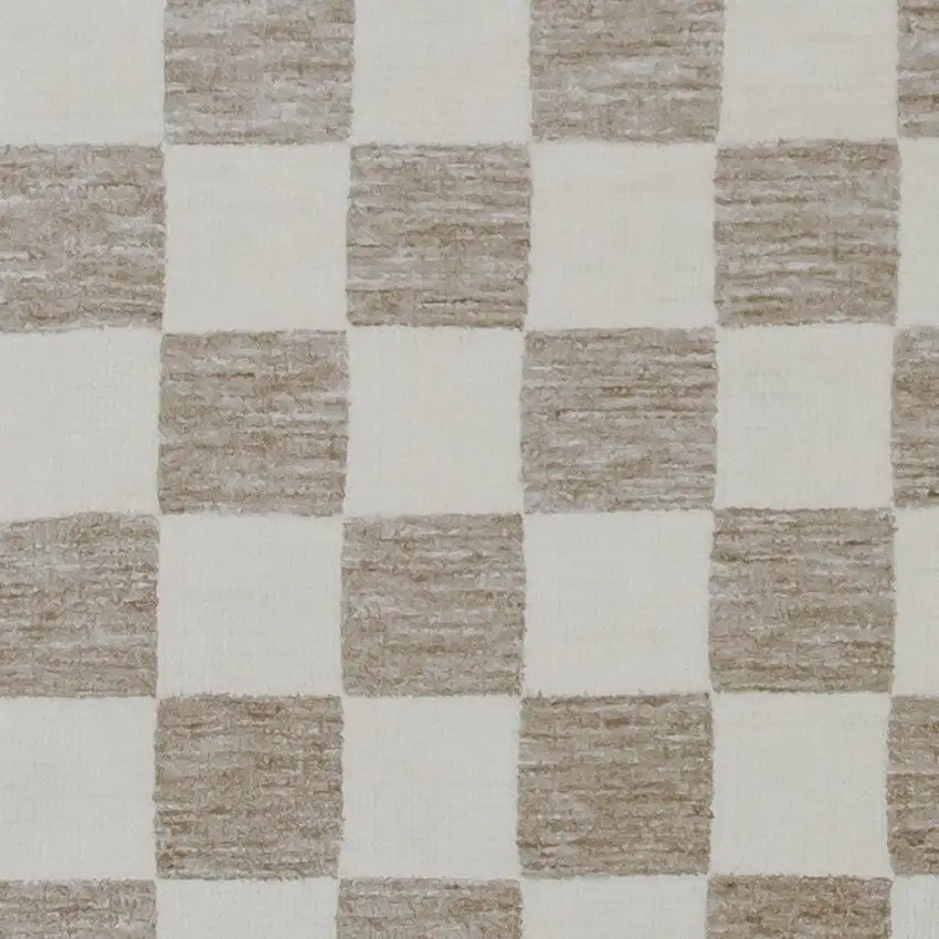 Beige and Brown Checkered Power Loom Area Rug Photo 3
