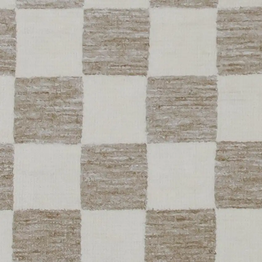 Beige and Brown Checkered Power Loom Area Rug Photo 2