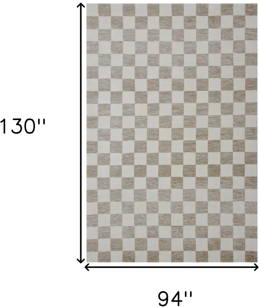 Beige and Brown Checkered Power Loom Area Rug Photo 8