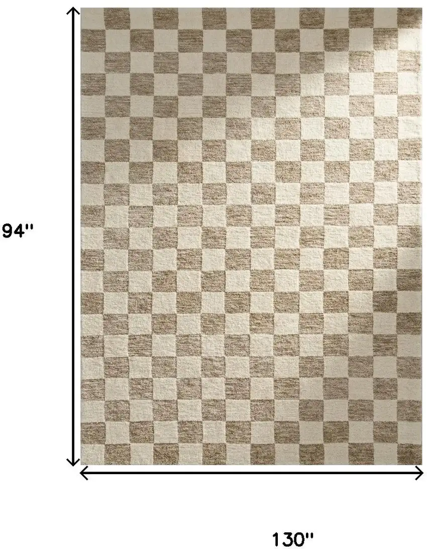 Beige and Brown Checkered Power Loom Area Rug Photo 8
