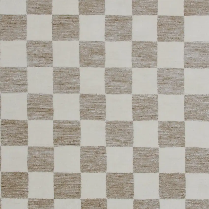 Beige and Brown Checkered Power Loom Area Rug Photo 3