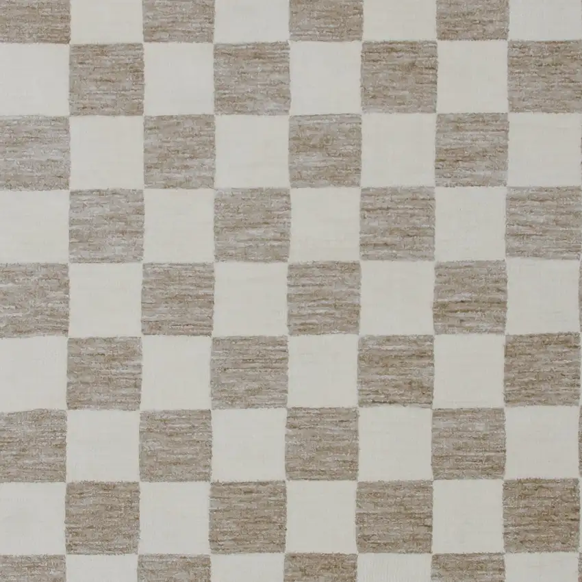 Beige and Brown Checkered Power Loom Area Rug Photo 4