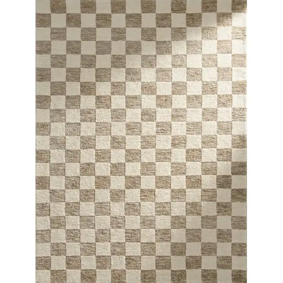 Beige and Brown Checkered Power Loom Area Rug Photo 5