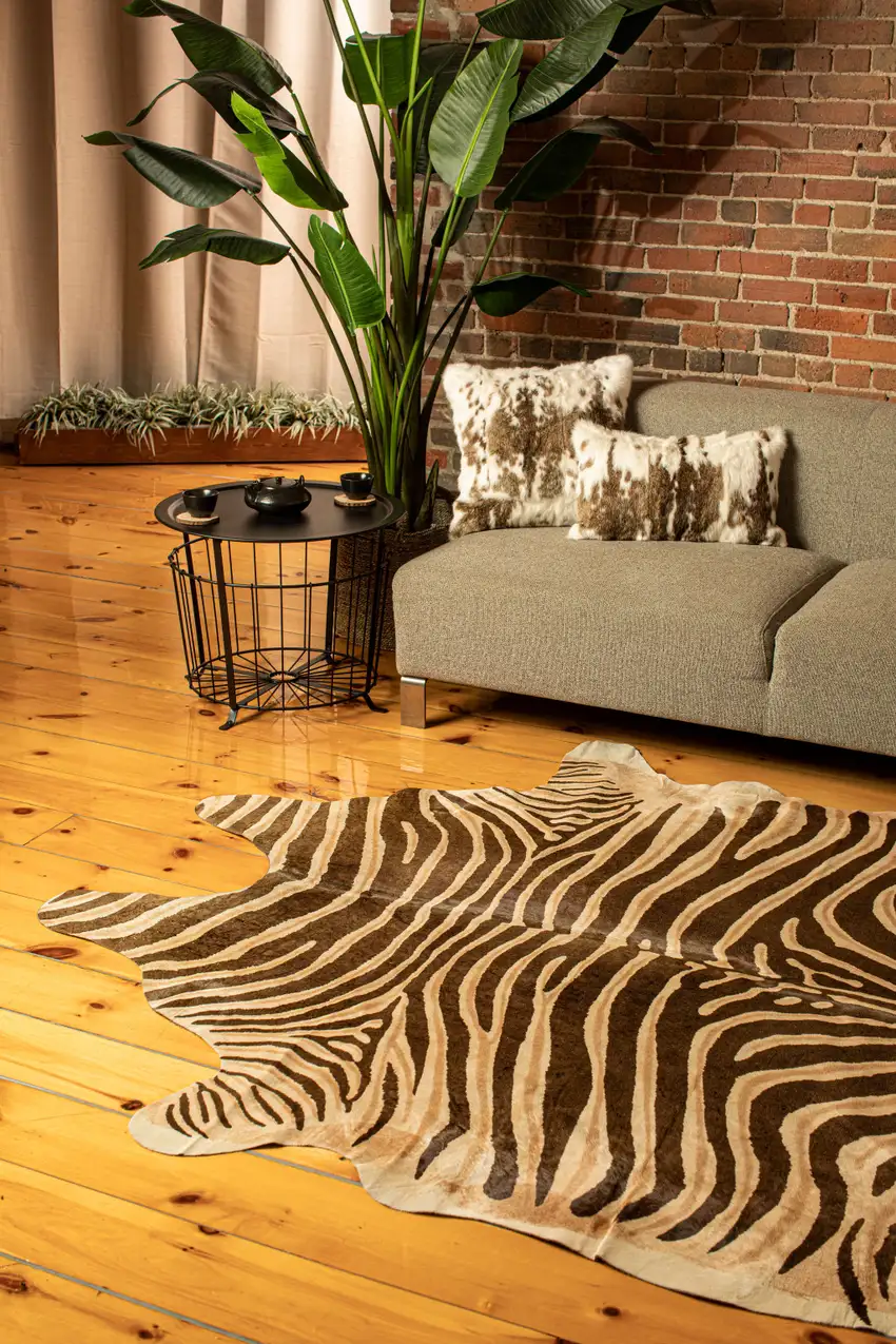 Beige and Brown Cowhide Hand Knotted Area Rug Photo 8
