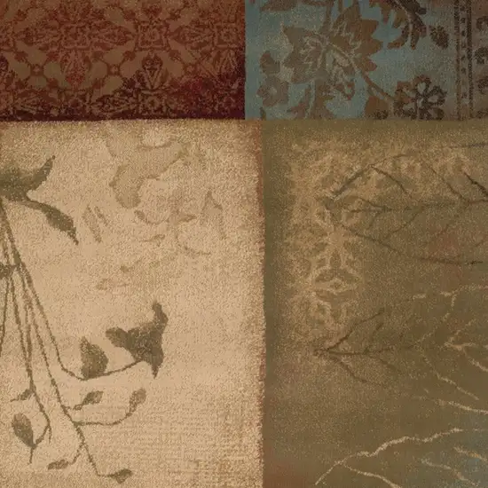Beige and Brown Floral Block Pattern Area Rug Photo 4