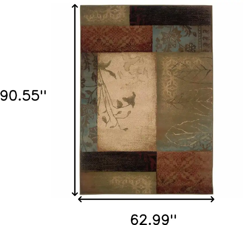 Beige and Brown Floral Block Pattern Area Rug Photo 6