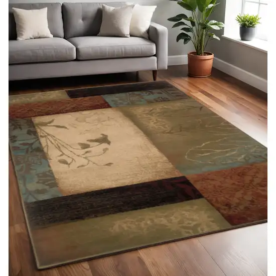 Beige And Brown Floral Block Pattern Area Rug Photo 1