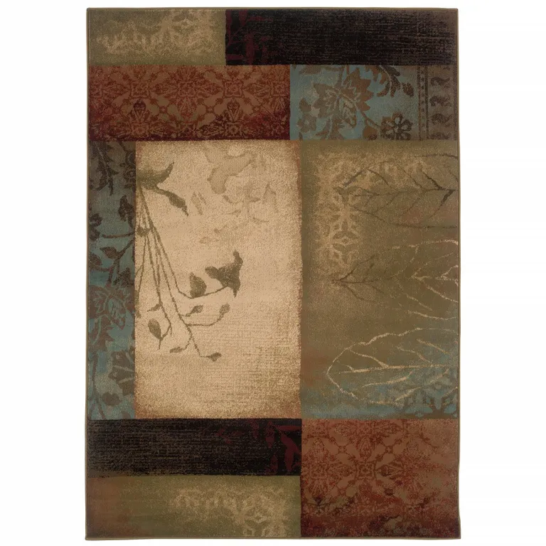 Beige and Brown Floral Block Pattern Area Rug Photo 2