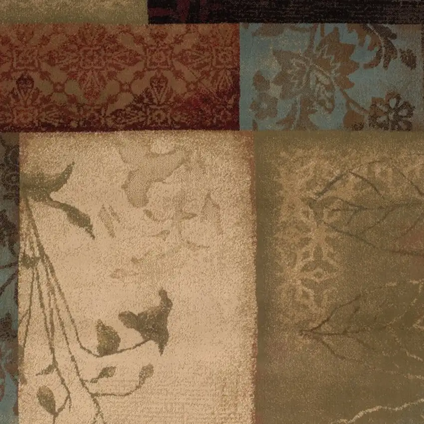 7' X 10' Beige And Brown Floral Block Pattern Area Rug Photo 2