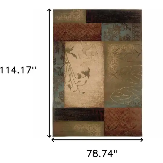 Beige And Brown Floral Block Pattern Area Rug Photo 3