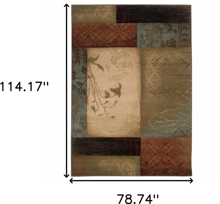 Beige and Brown Floral Block Pattern Area Rug Photo 3