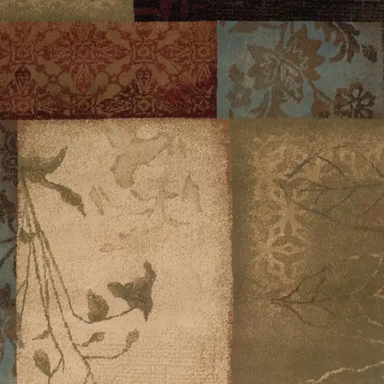 Beige And Brown Floral Block Pattern Area Rug Photo 4