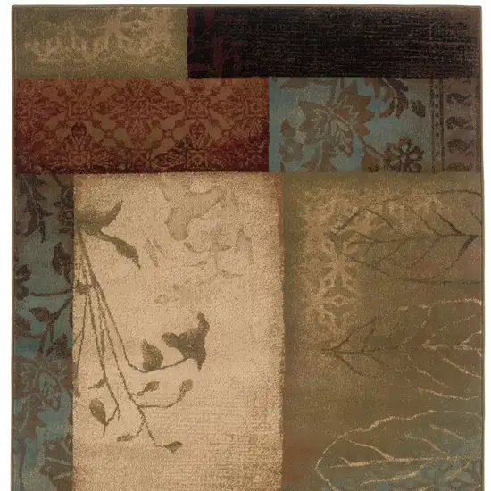 Beige And Brown Floral Block Pattern Area Rug Photo 5