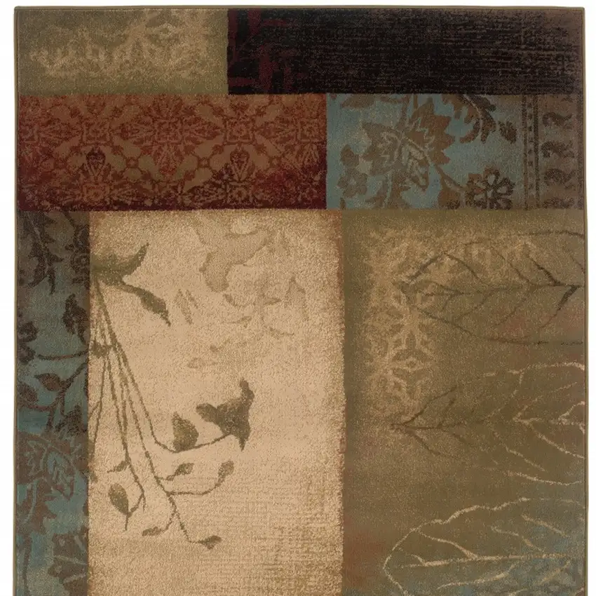 Beige And Brown Floral Block Pattern Area Rug Photo 5