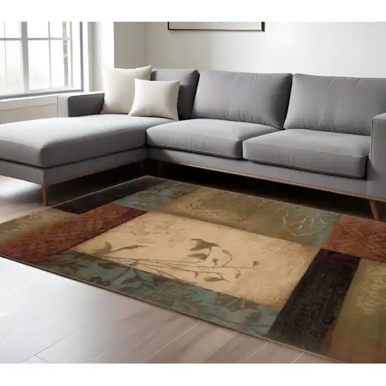 Beige And Brown Floral Block Pattern Area Rug Photo 1