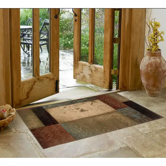 Beige And Brown Floral Block Pattern Scatter Rug Photo 1