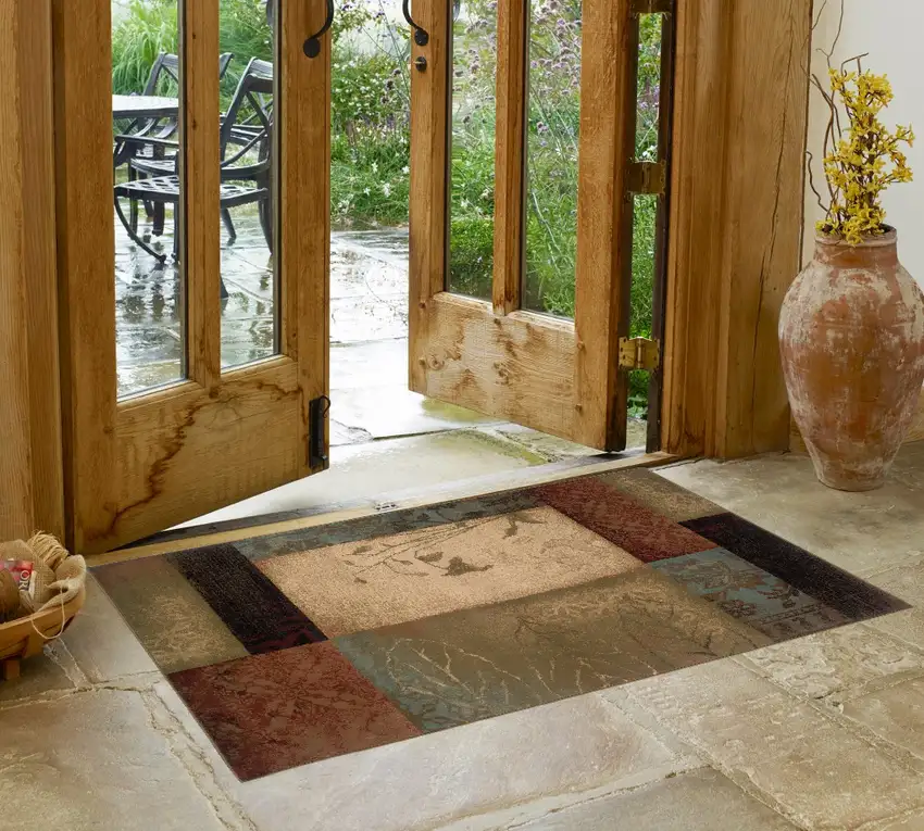 Beige And Brown Floral Block Pattern Scatter Rug Photo 1
