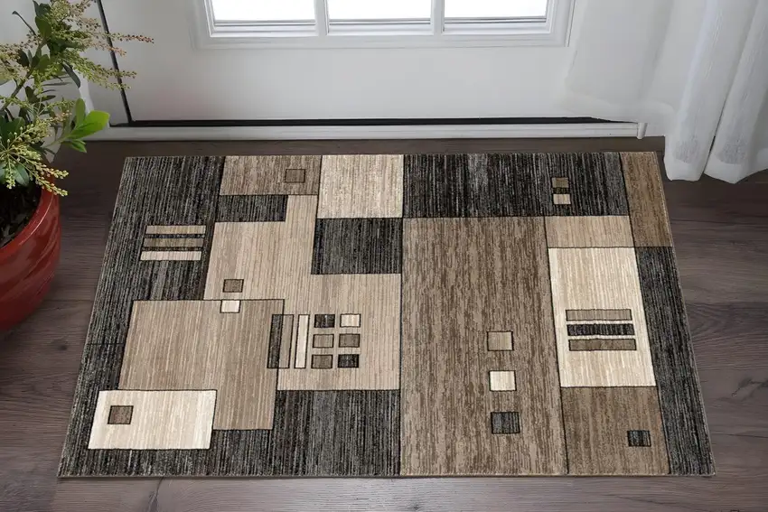 Beige Abstract Dhurrie Area Rug Photo 1