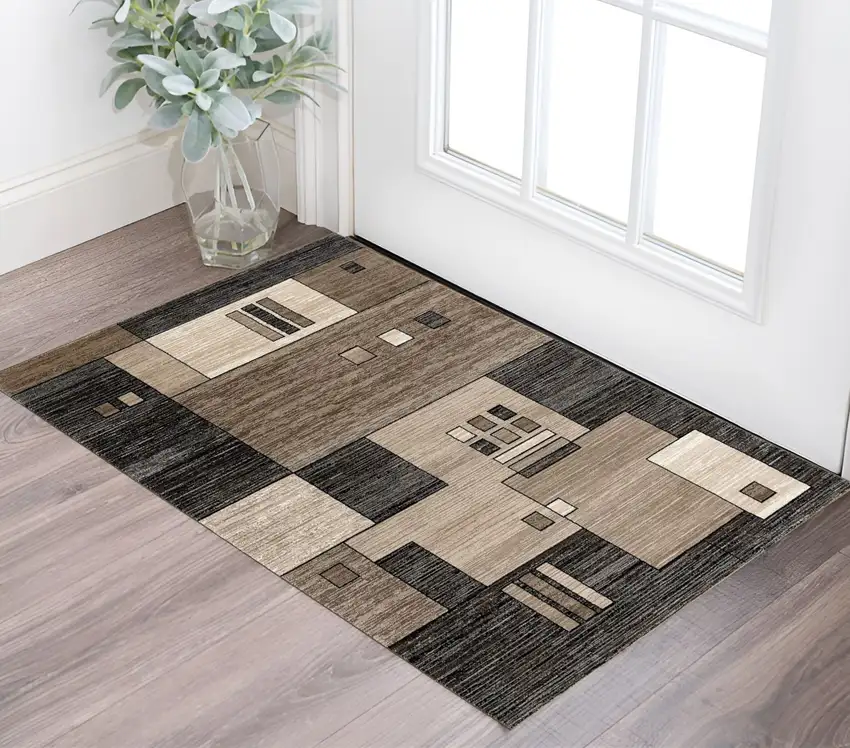 Beige Abstract Power Loom Area Rug Photo 2