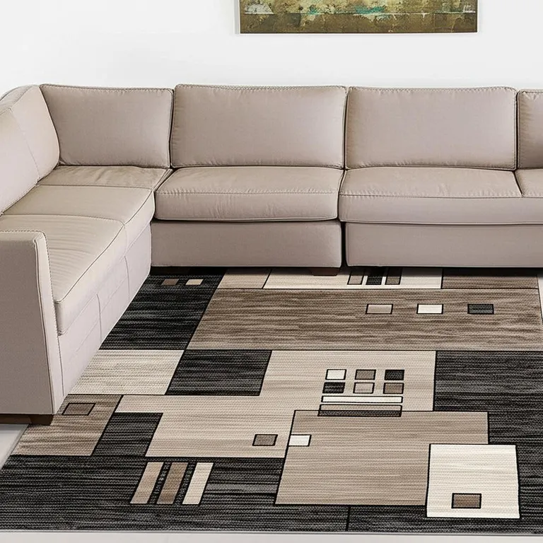 Beige and Brown Geometric Area Rug Photo 3