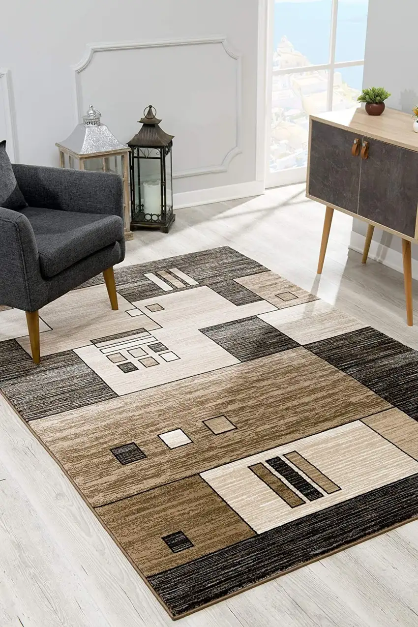 Beige Abstract Dhurrie Area Rug Photo 9