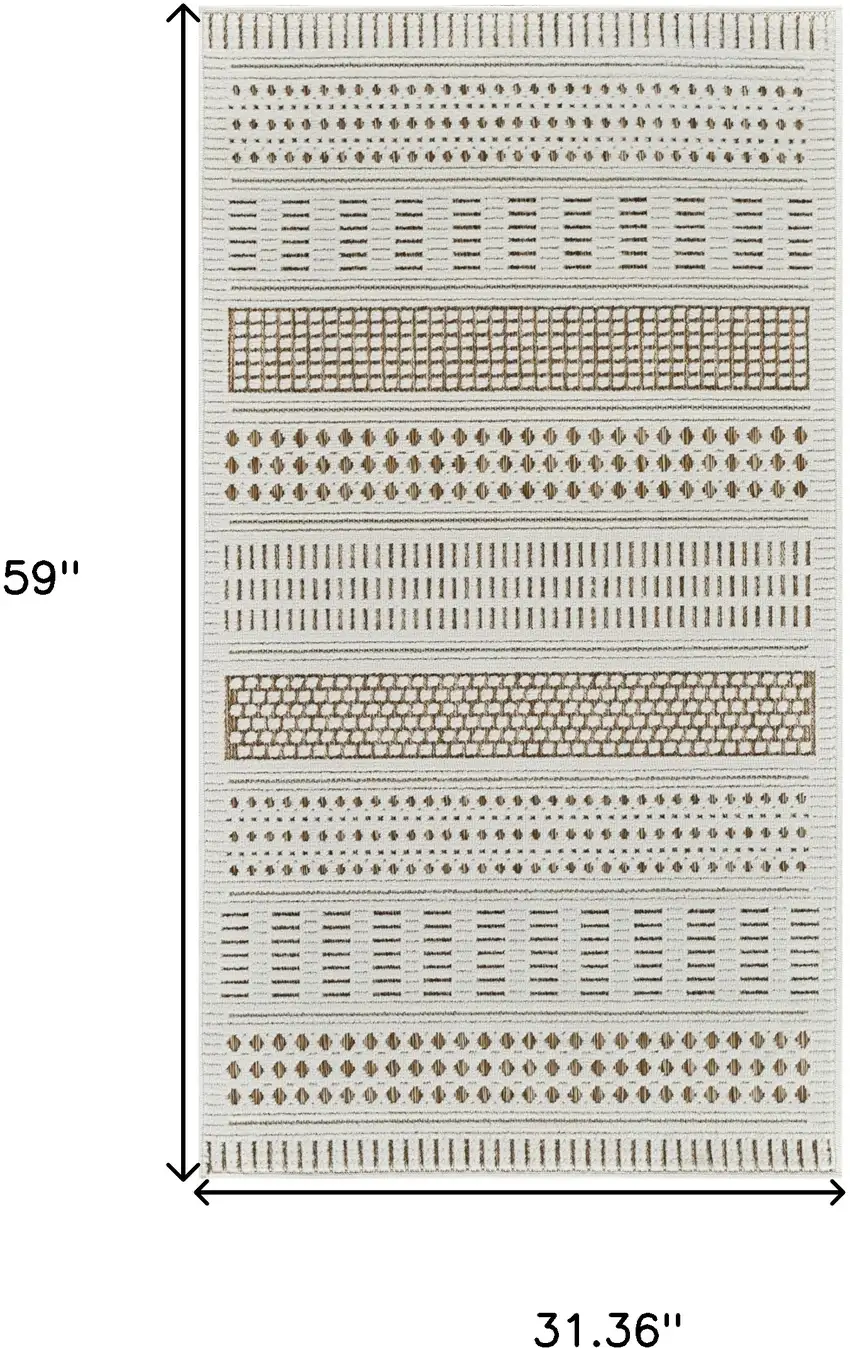 Beige and Brown Geometric Distressed Indoor Outdoor Area Rug Photo 3