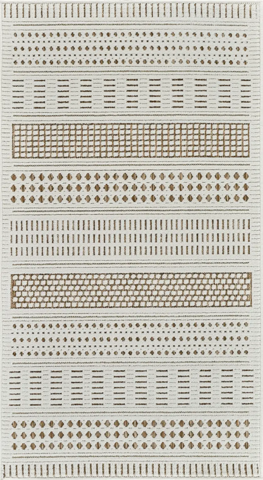 Beige and Brown Geometric Distressed Indoor Outdoor Area Rug Photo 2