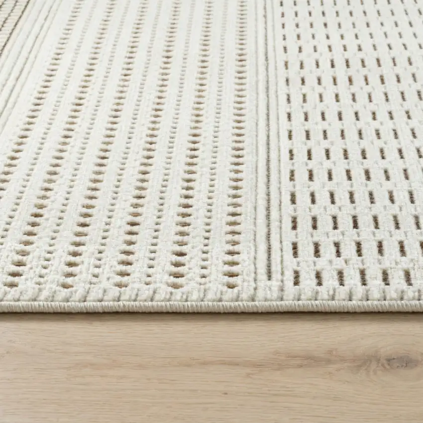 Beige and Brown Geometric Distressed Indoor Outdoor Area Rug Photo 2