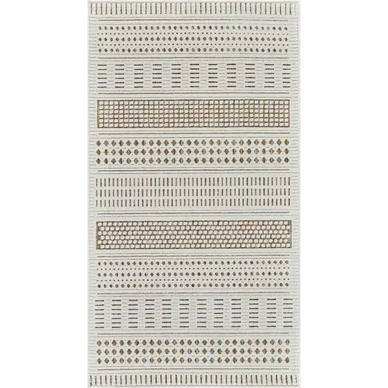 Beige and Brown Geometric Distressed Indoor Outdoor Area Rug Photo 3