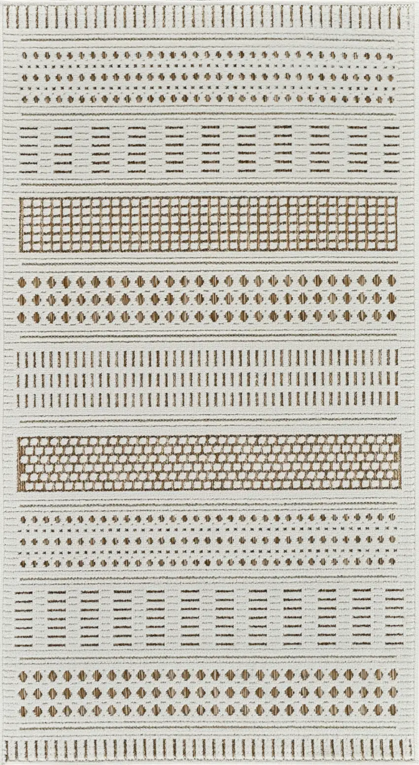 Beige and Brown Geometric Distressed Indoor Outdoor Area Rug Photo 3