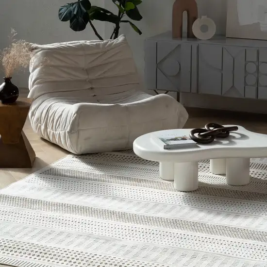 Beige and Brown Geometric Distressed Indoor Outdoor Area Rug Photo 9